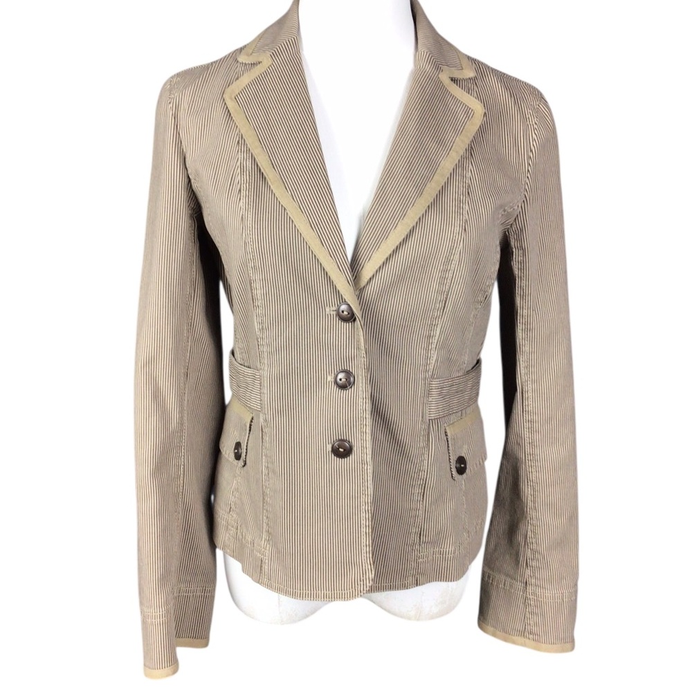 Ann Taylor Loft Women's Blazer Jacket Size 2 Pockets Brown Tan Denim